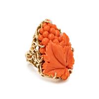 CARVED CORAL AND YELLOW GOLD RING