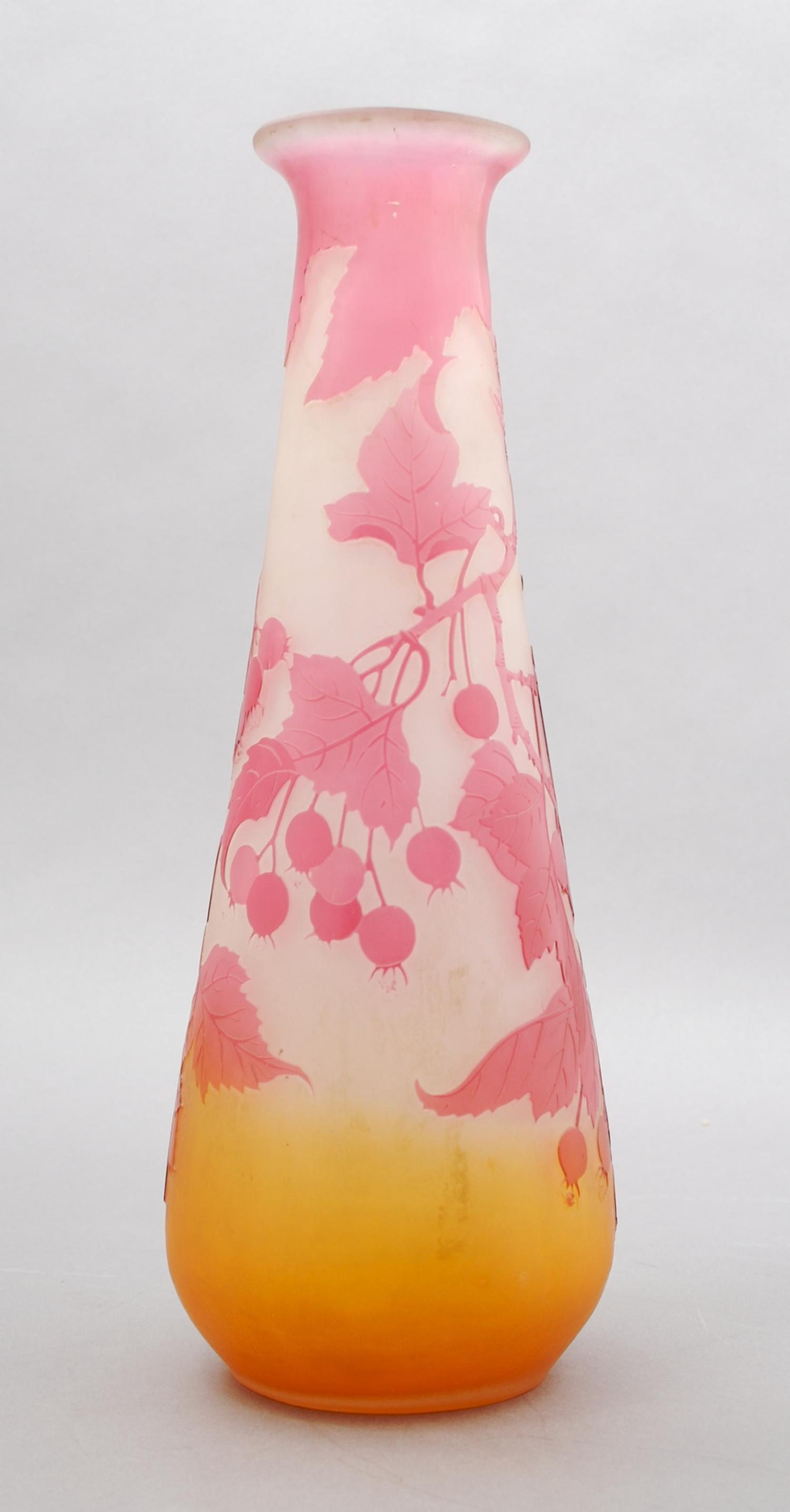A Galle Cameo Glass Vase, Height 11 1/2 inches.