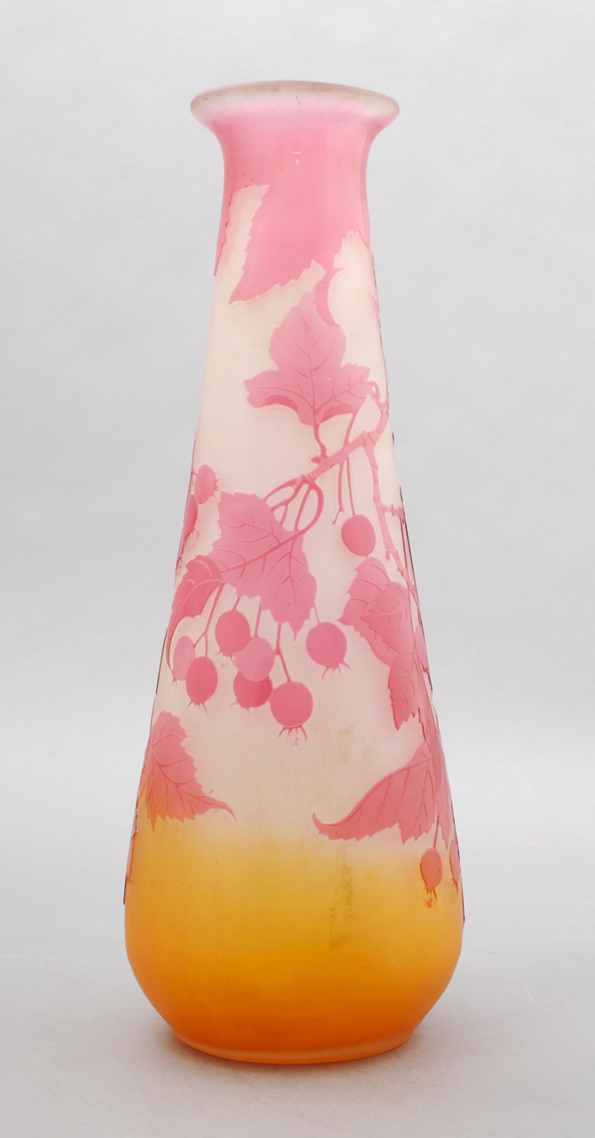 A Galle Cameo Glass Vase, Height 11 1/2 inches.