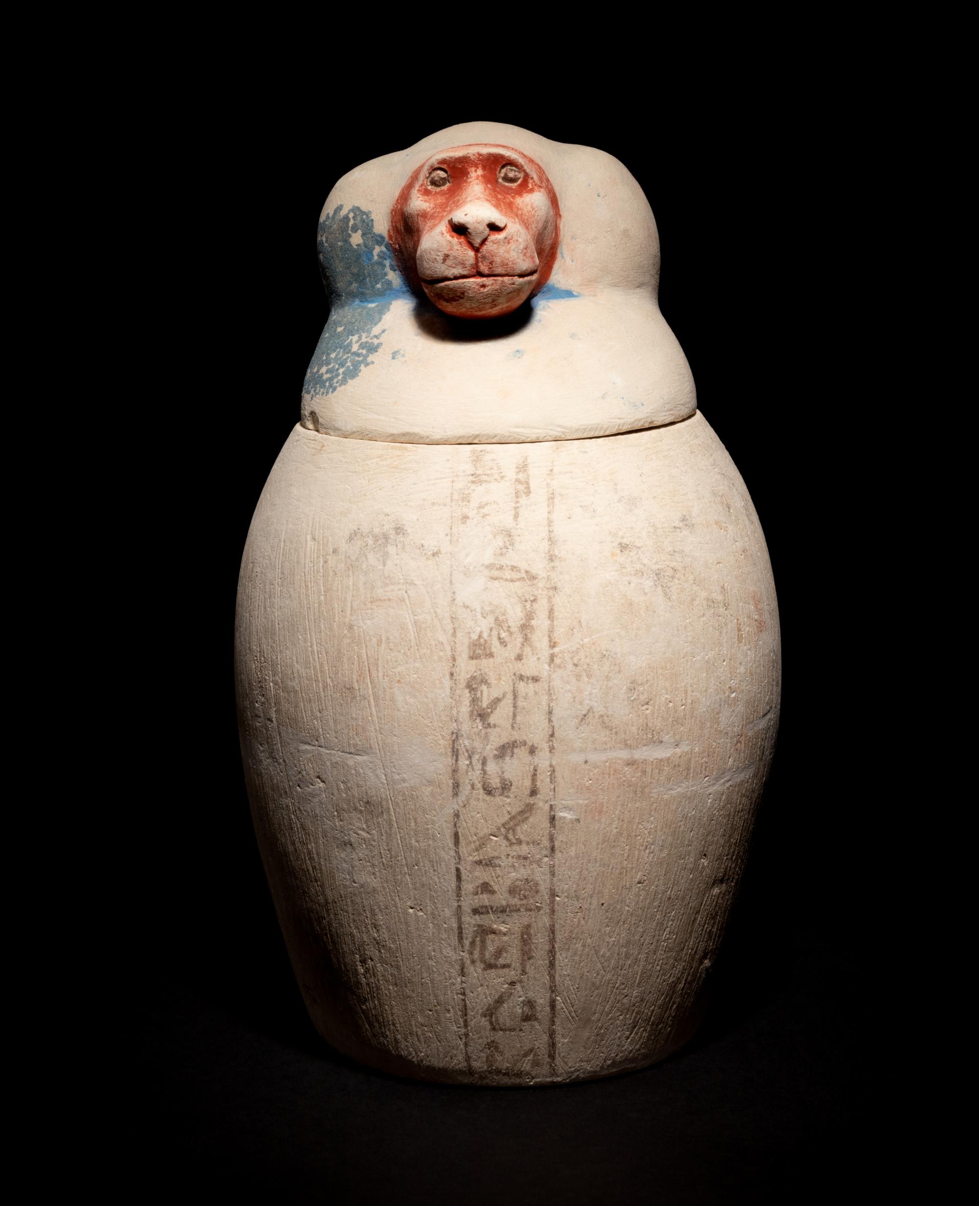 A Set of Four Egyptian Painted Limestone Canopic Jars of the Sons of Horus