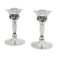 A Pair of Georg Jensen Silver Grape Candlesticks