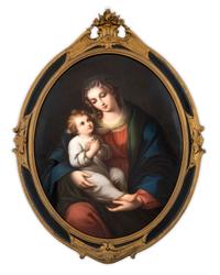 A German Porcelain Oval Plaque Depicting the Madonna and Child — CIRCA 1900