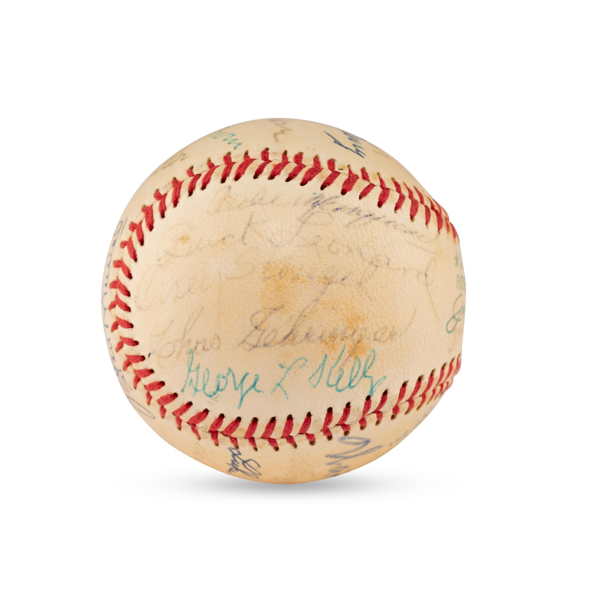A 1972 Hall of Fame Weekend Multi Signed Autograph Baseball Featuring Hank Greenberg, Satchel Paige and Casey Stengel (JSA Letter of Authenticity),