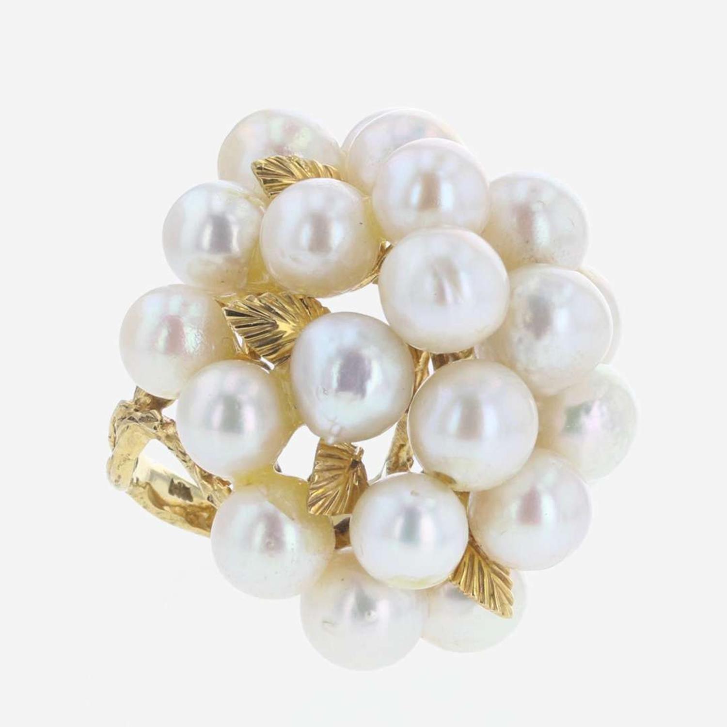 A 14K Yellow Gold Brutalist Pearl Ring