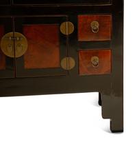 A Chinese Ming Style Black Lacquer and Elm Wood Cabinet