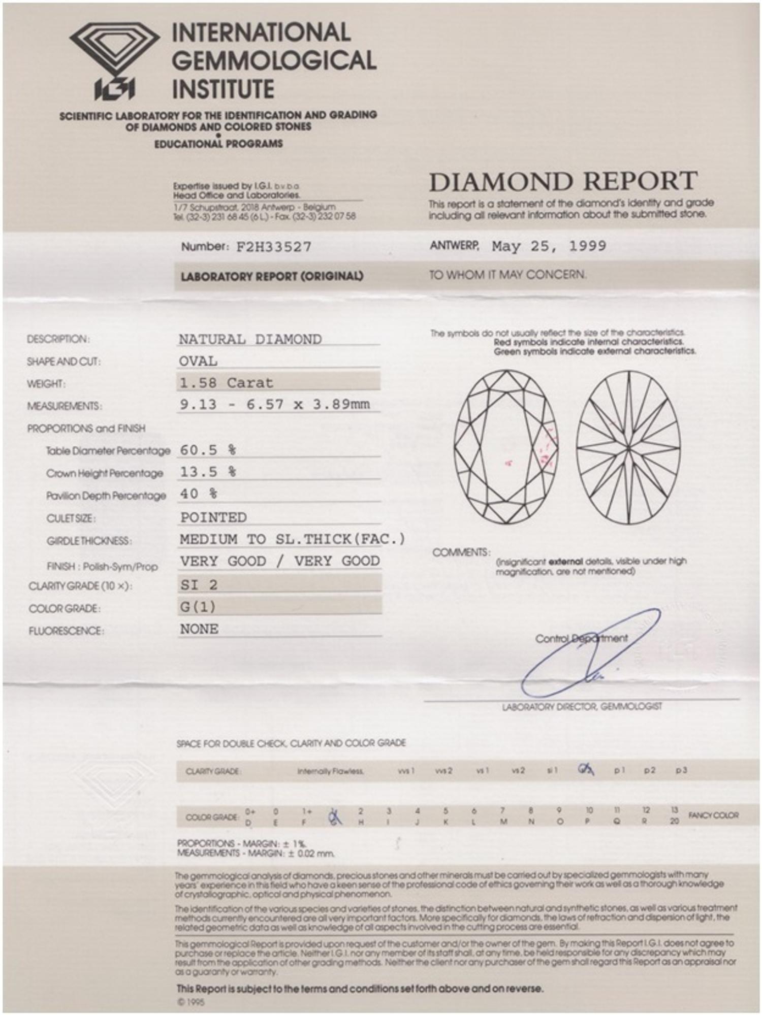 A 1.58 Carat Oval Brilliant Cut Diamond,