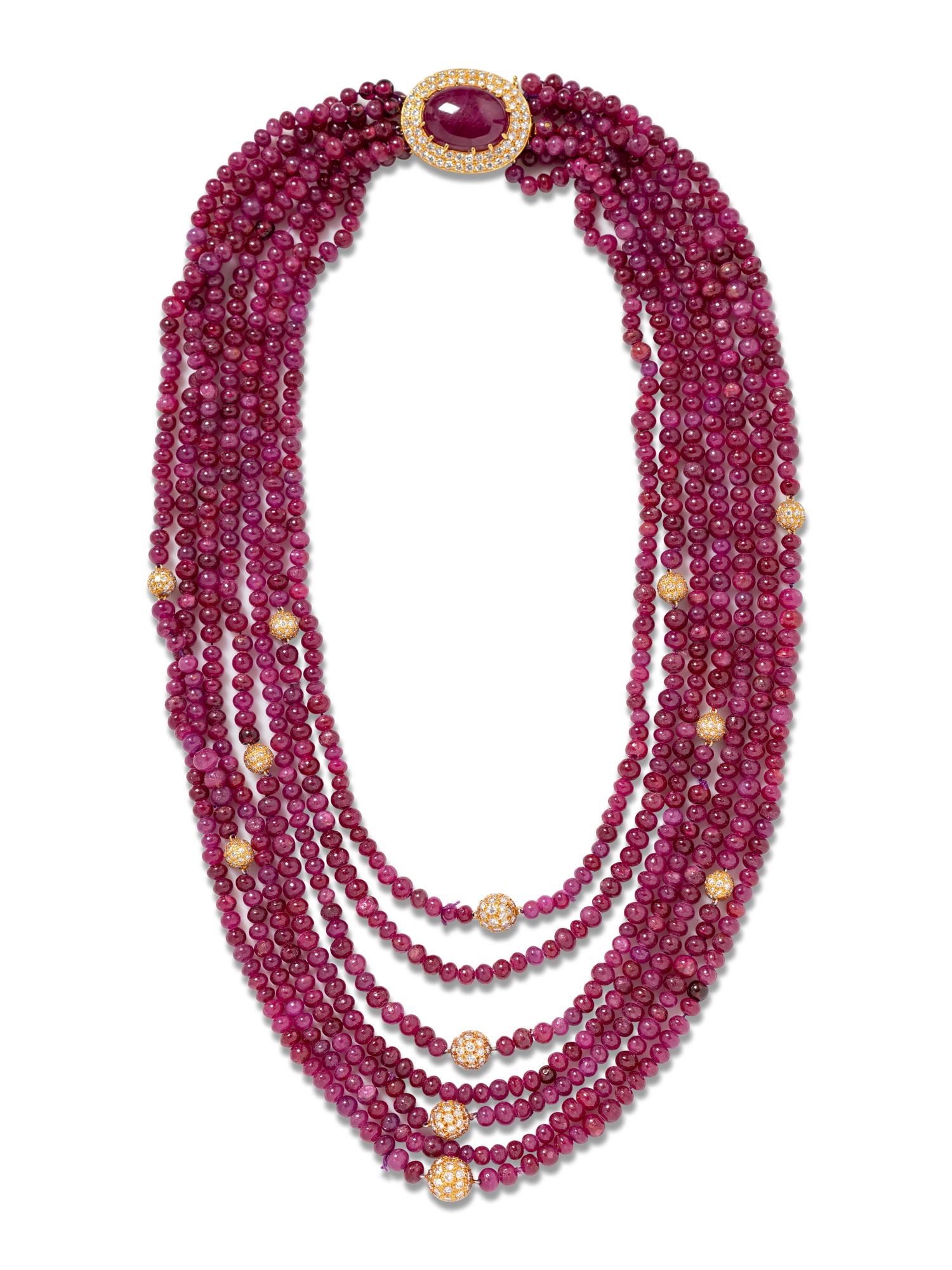 Van Cleef & Arpels, New York, Diamond and Ruby Bead Multistrand Necklace