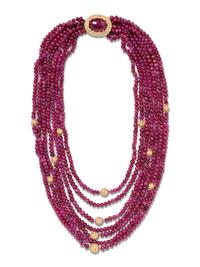 Van Cleef & Arpels, New York, Diamond and Ruby Bead Multistrand Necklace