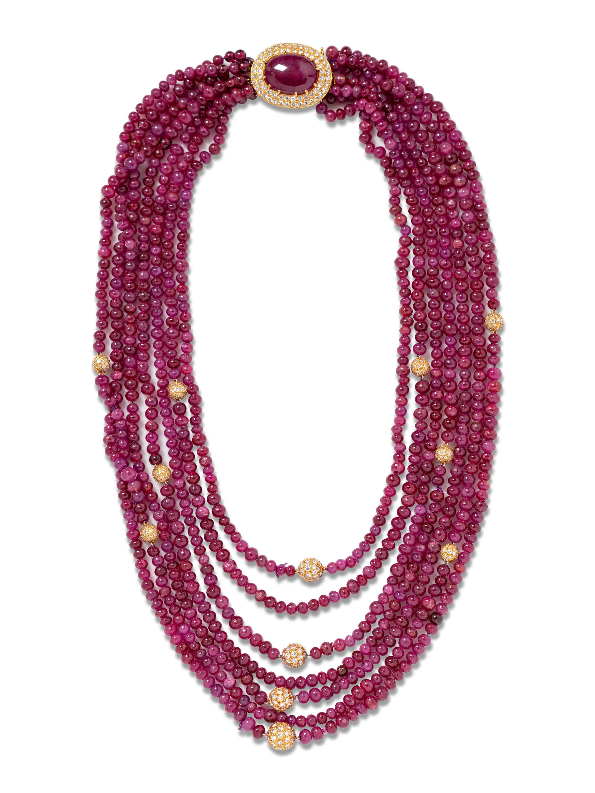 Van Cleef & Arpels, New York, Diamond and Ruby Bead Multistrand Necklace