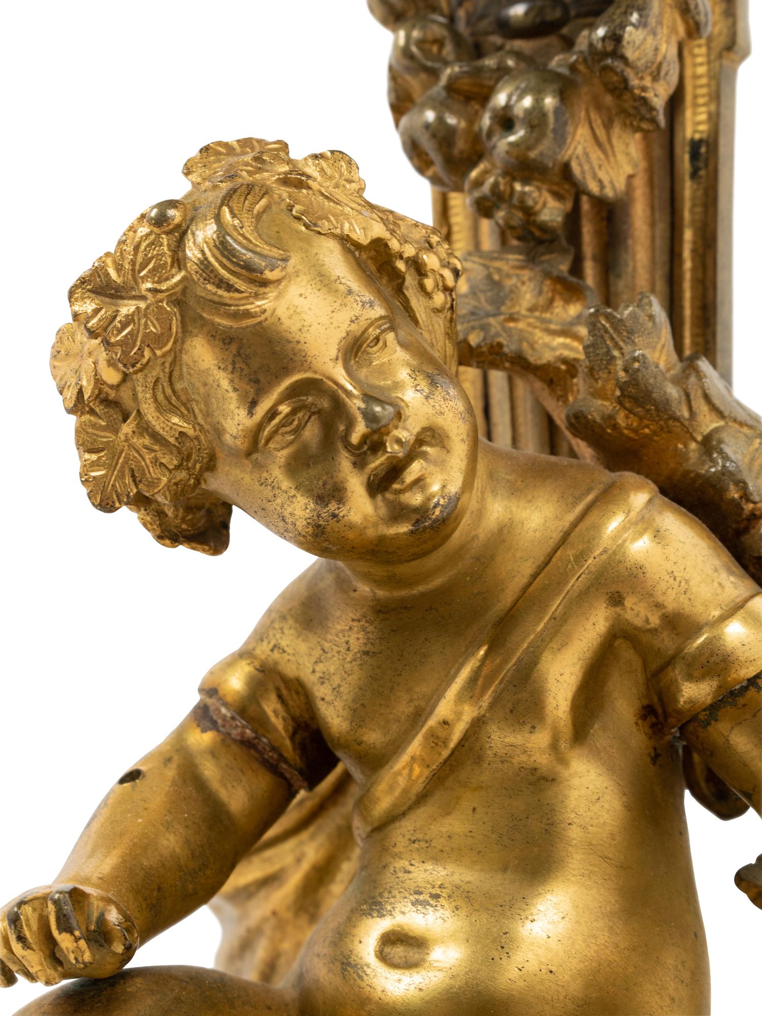 A Continental Gilt Bronze, Marble and Tôle Six-Light Candelabrum Mounted as a Lamp