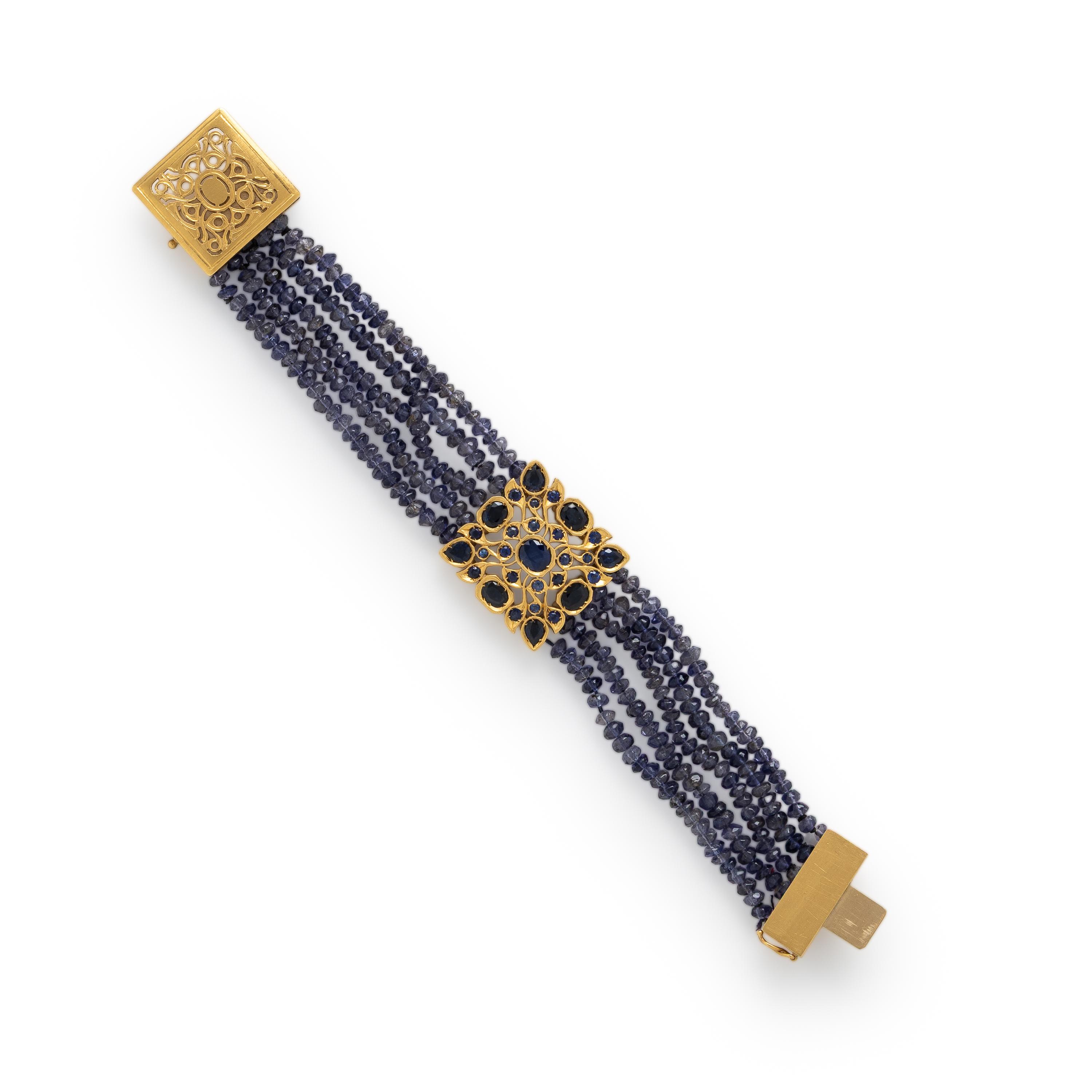 Anaconda, Yellow Gold and Iolite Bracelet and Earrings