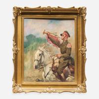 Woiciech (Aldabert) Ritter von Kossak (Polish, 1856-1942) Trumpetting Soldier on Horseback