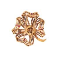 YELLOW GOLD, DIAMOND AND RUBY CLOVER BROOCH