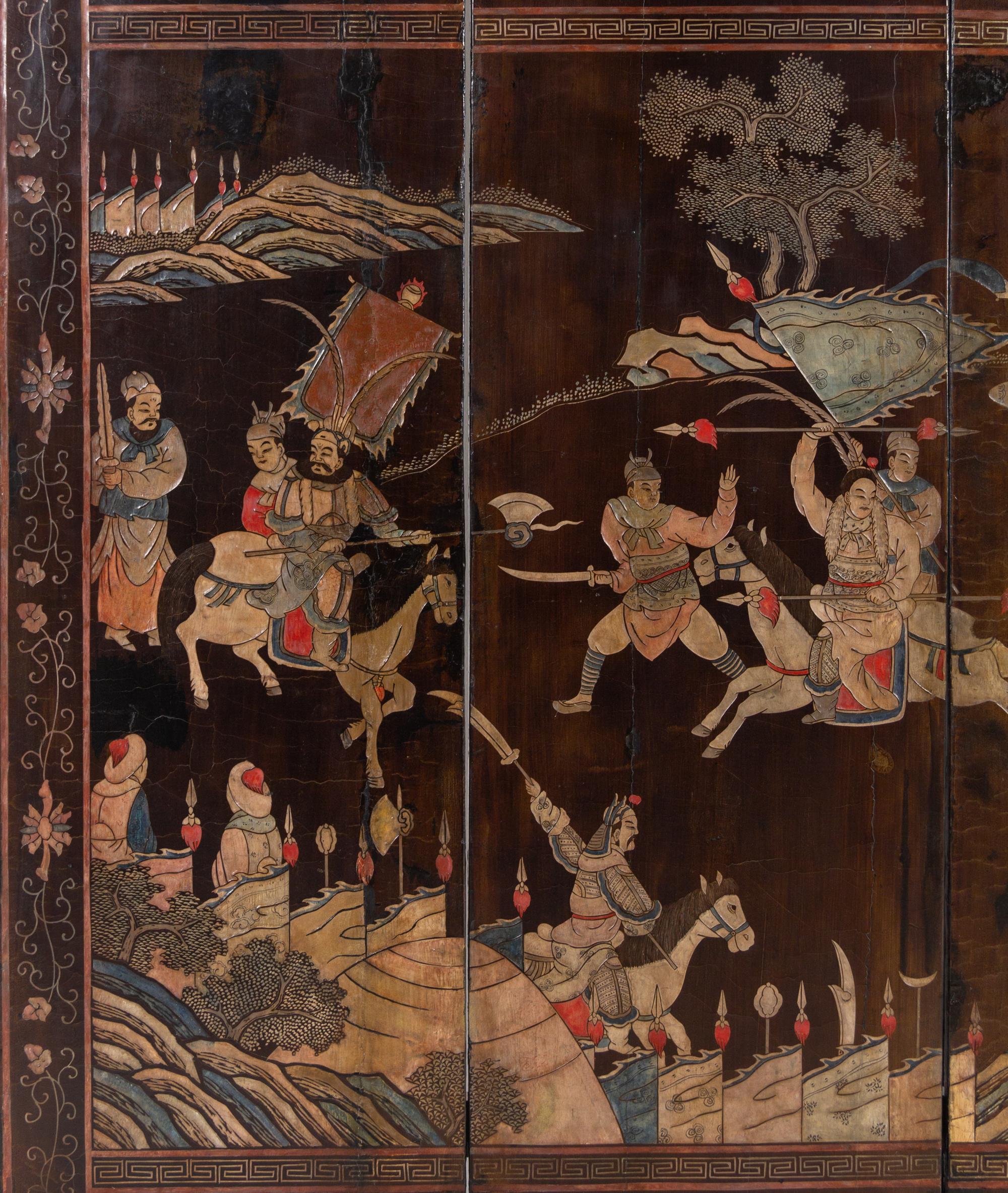 A Coromandel Lacquer Five-Panel Screen