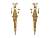 A Pair of Louis XVI Style Gilt Bronze Five-Light Sconces