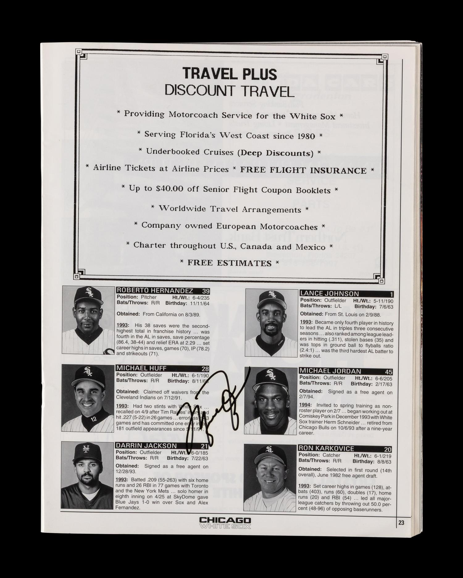 A Michael Jordan Signed Autograph 1994 Chicago White Sox Spring Training Program (Beckett Authentication Services Letter)