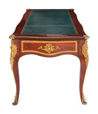 A Louis XV Style Gilt Bronze Mounted Mahogany Veneered Bureau Plat