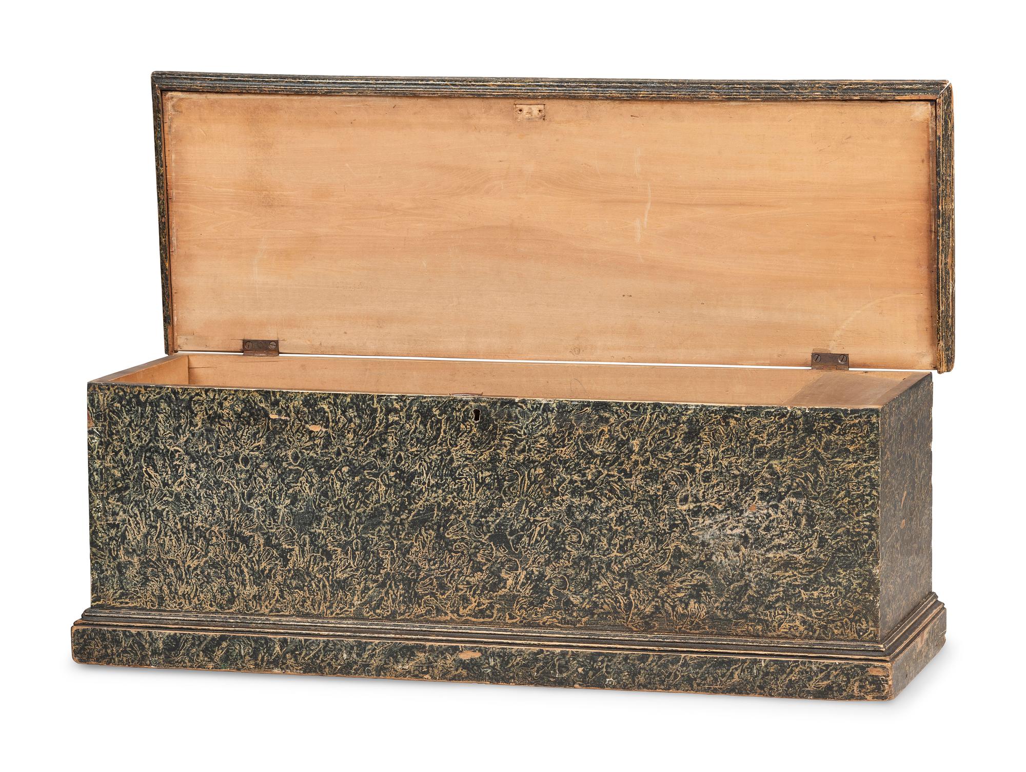 A Country Dark Blue Grain Painted Blanket Chest
