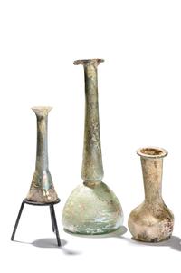 Three Roman Blue Glass Unguentaria