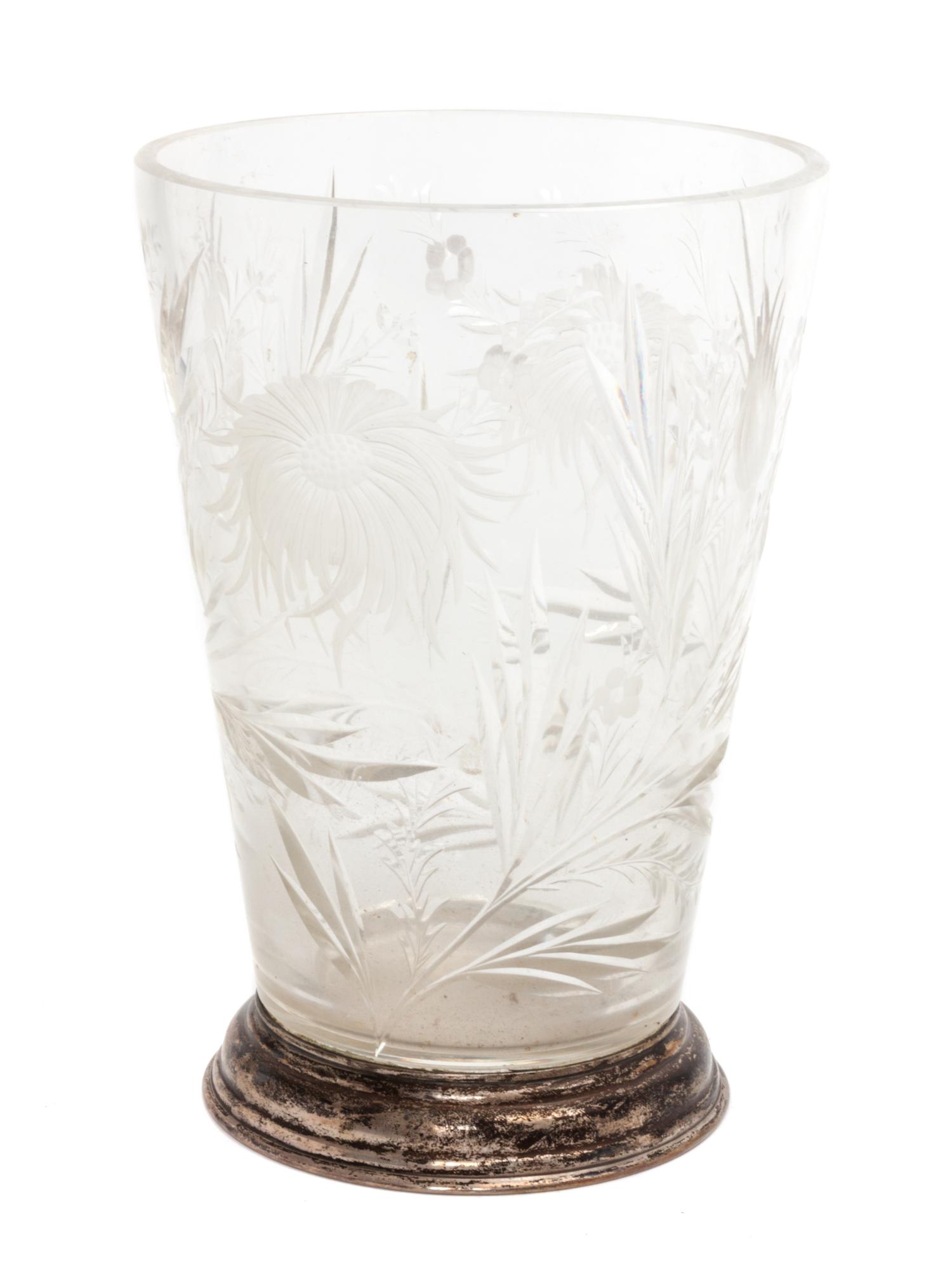 A Hawks Wheel Cut Silver Mounted Vase Height 8 1/4 inches.