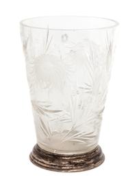 A Hawks Wheel Cut Silver Mounted Vase Height 8 1/4 inches.