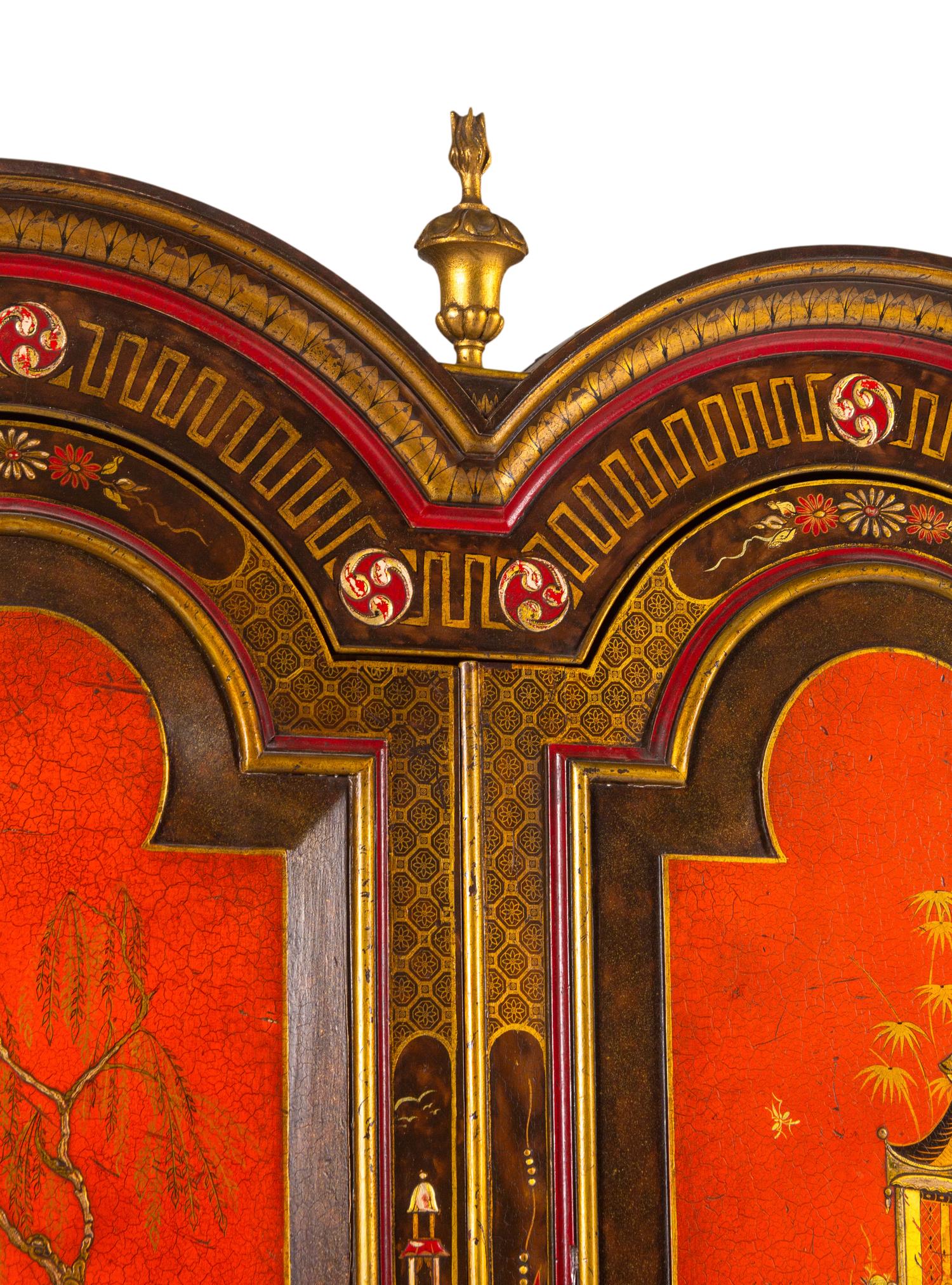A George I Style Red, Gilt and Polychrome Japanned Bureau Cabinet