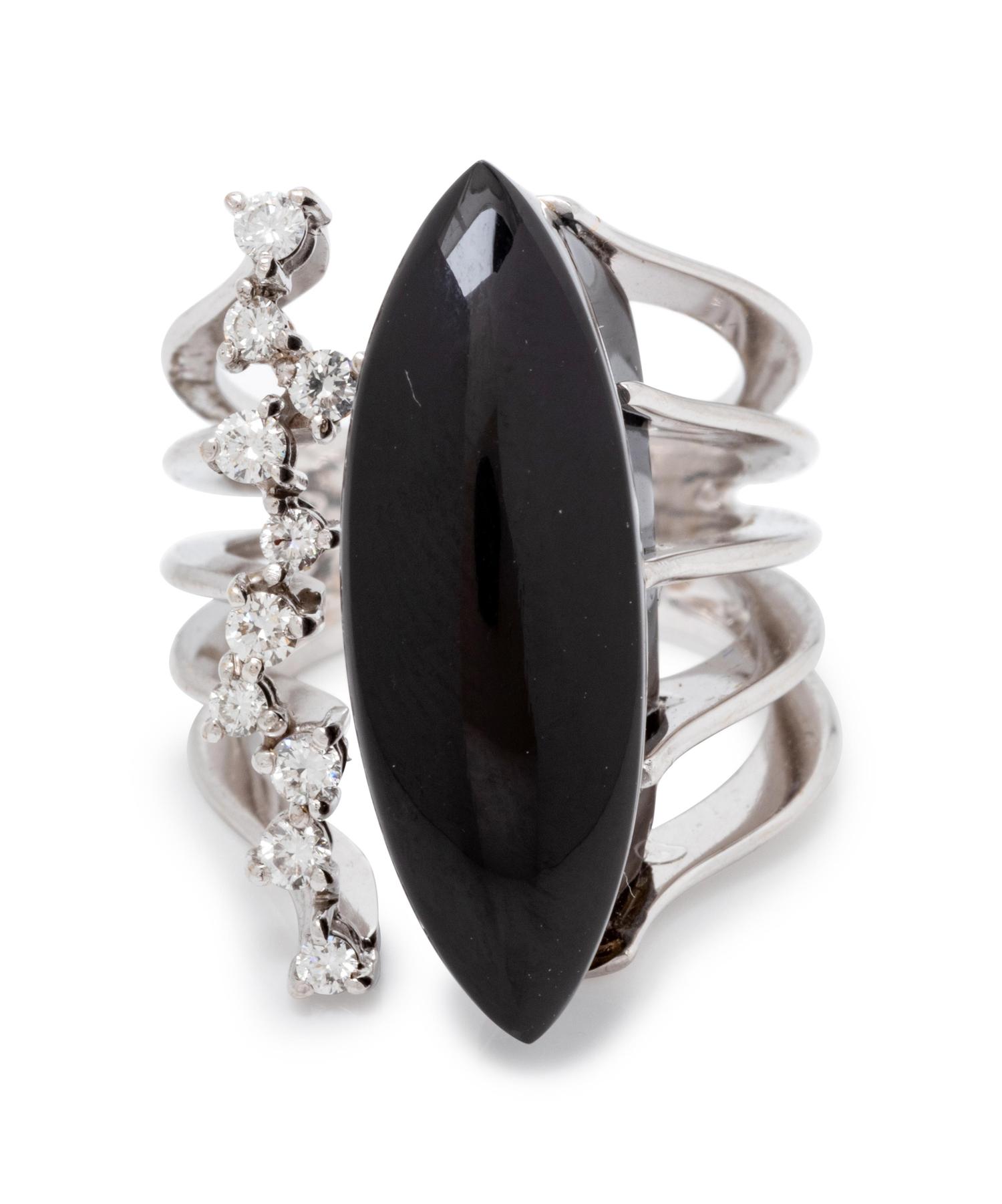 A White Gold, Onyx and Diamond Ring, Talento,