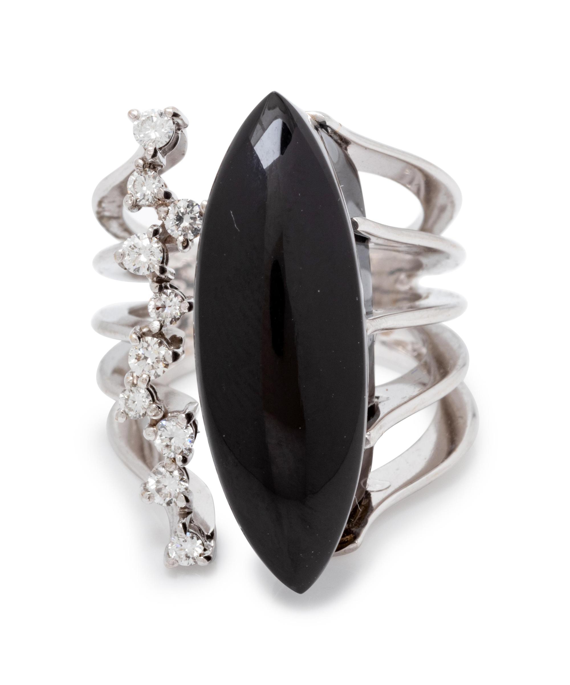 A White Gold, Onyx and Diamond Ring, Talento,