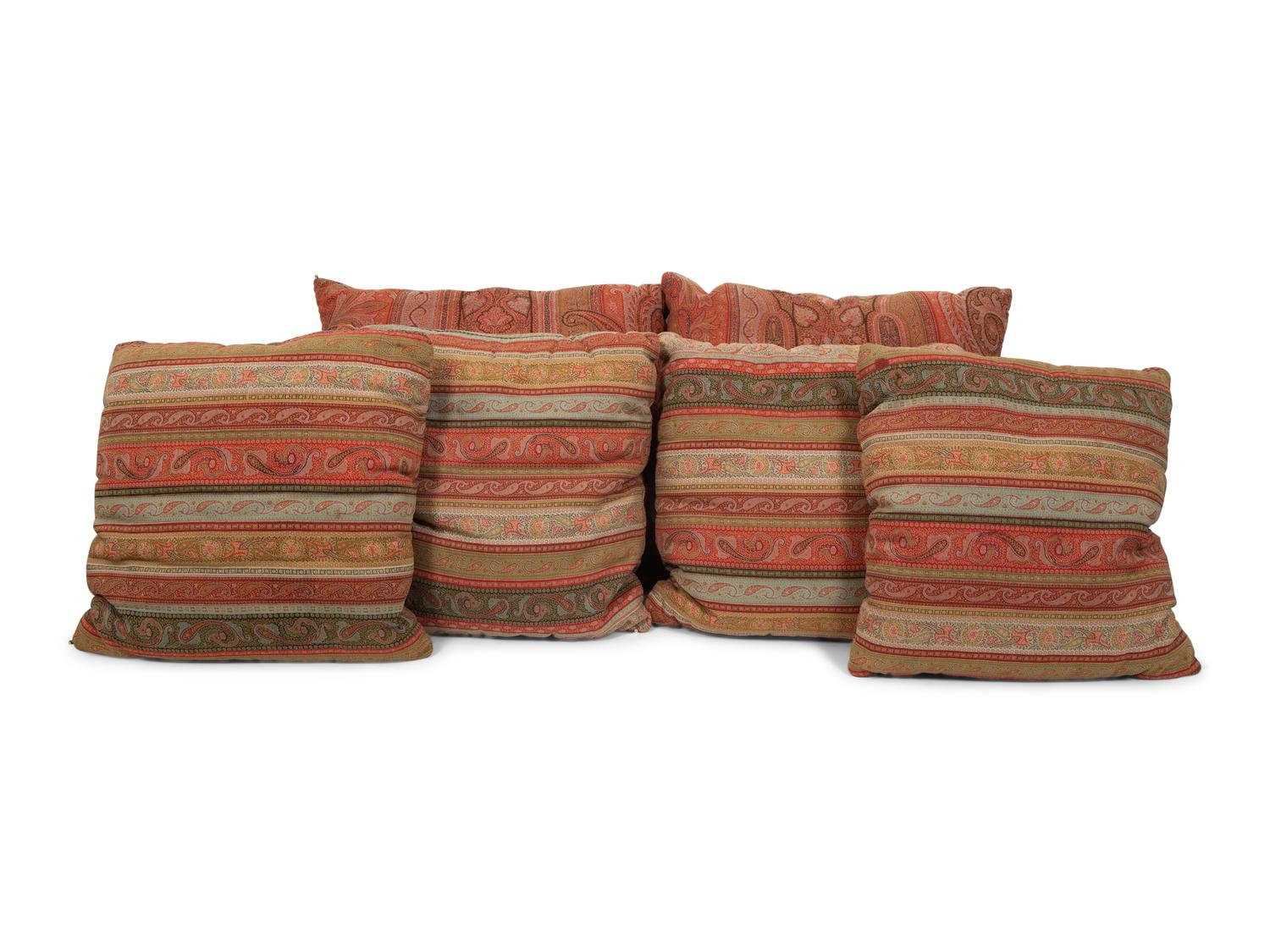 An Indian Paisley Wool Coverlet and Six Pillows
