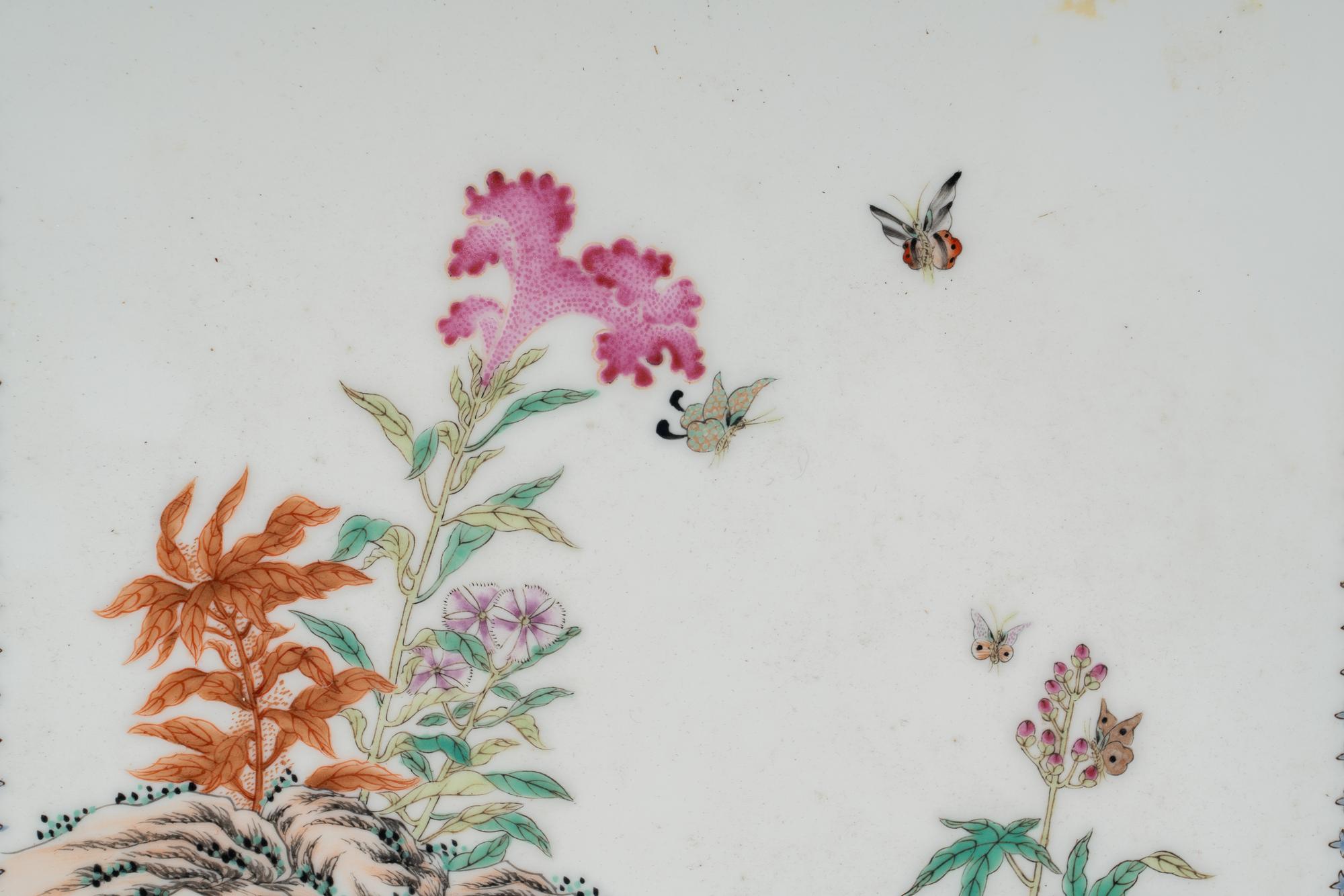 Two Chinese Famille Rose 'Flowers' Porcelain Hanging Panels