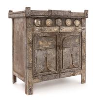 A Small Silver Inlaid White Copper Cabinet Height 12 1/2 x width 12 x depth 7 1/2 inches. — MING DYNASTY