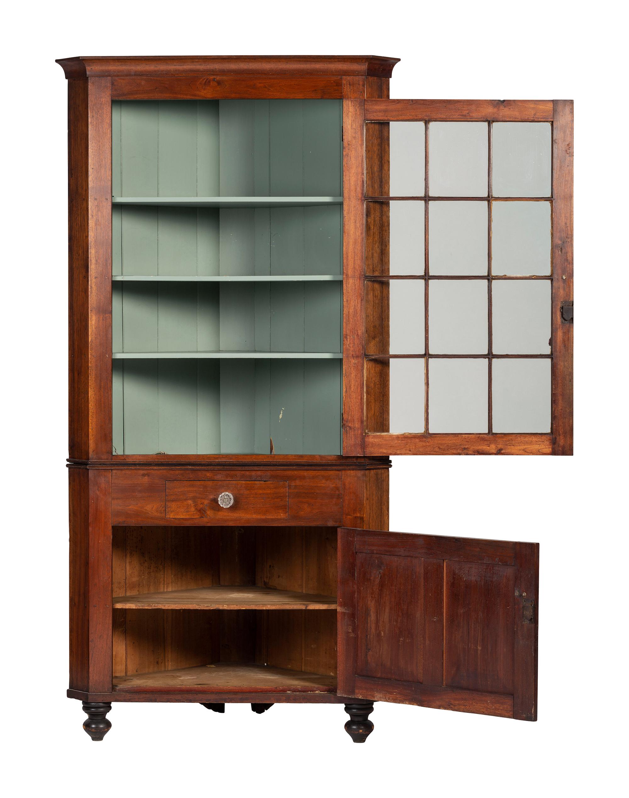 A Federal Walnut Corner Cupboard