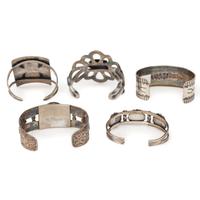 Collection of Navajo and Zuni Silver and Turquoise Cuff Bracelets