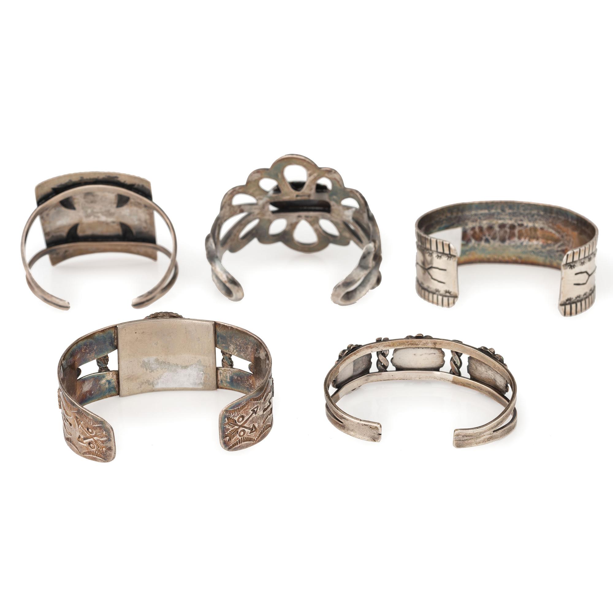 Collection of Navajo and Zuni Silver and Turquoise Cuff Bracelets