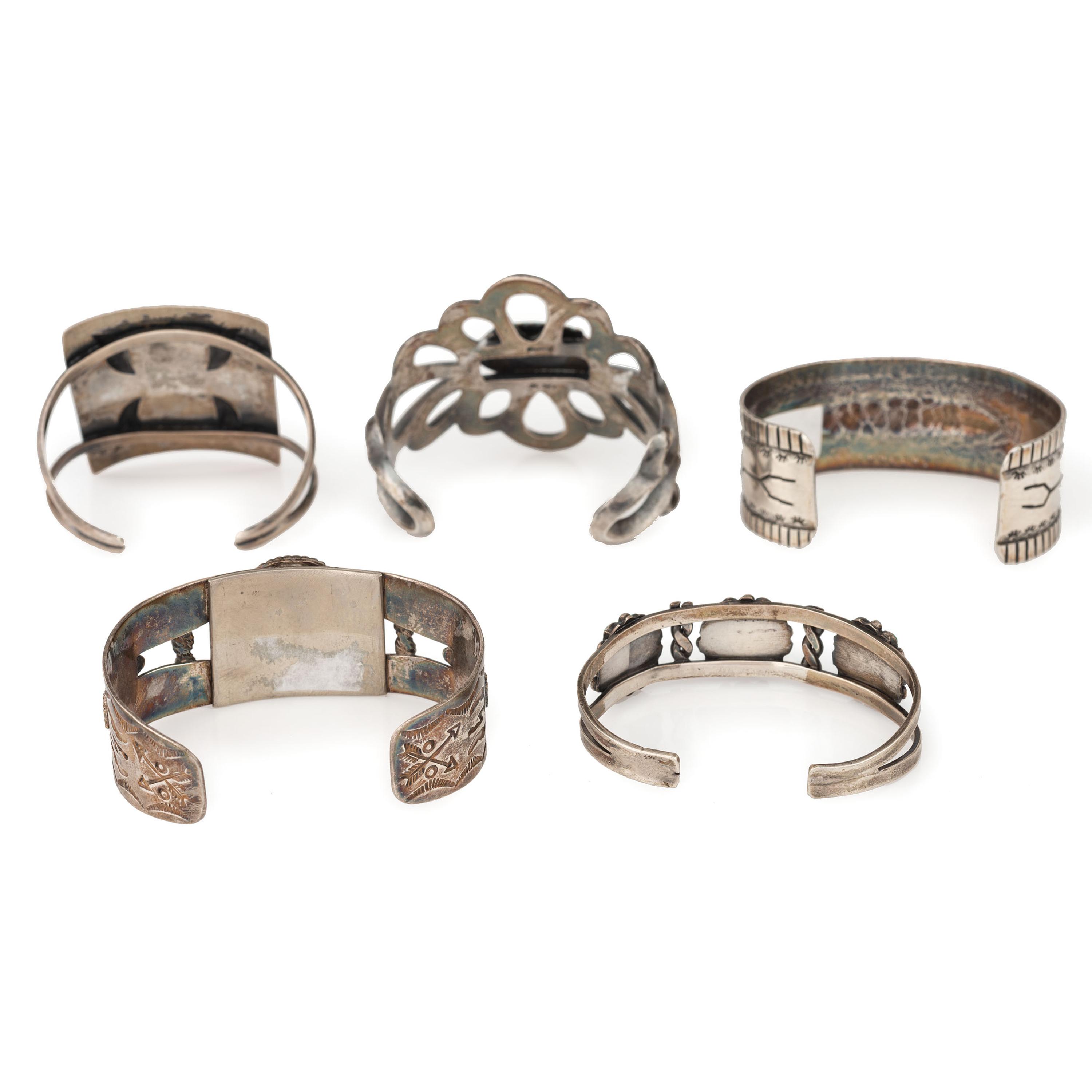 Collection of Navajo and Zuni Silver and Turquoise Cuff Bracelets