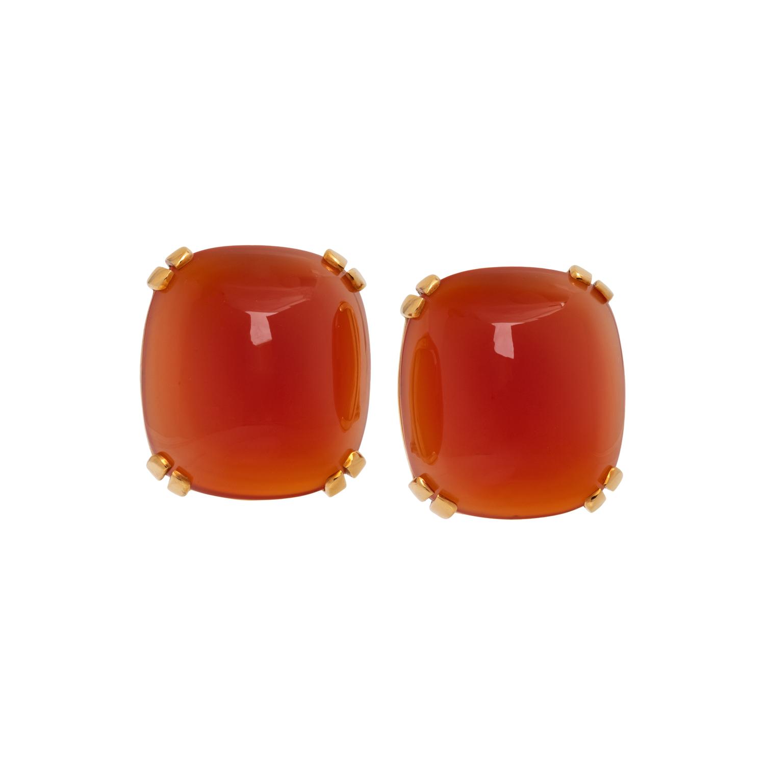 SEAMAN SCHEPPS, YELLOW GOLD AND CARNELIAN EARCLIPS