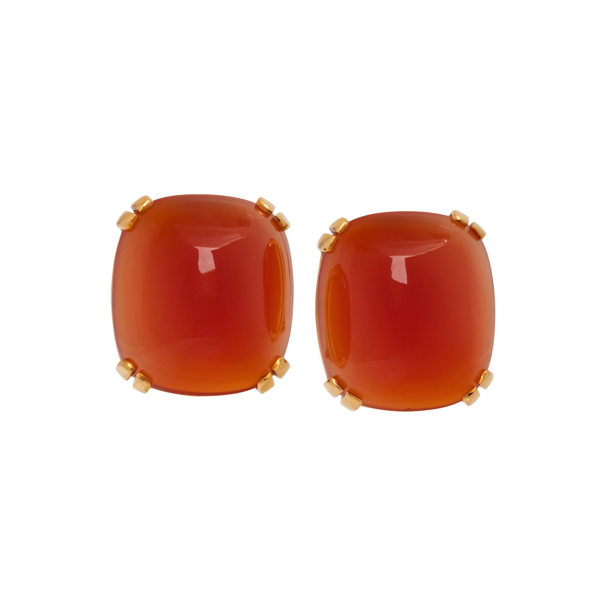 SEAMAN SCHEPPS, YELLOW GOLD AND CARNELIAN EARCLIPS