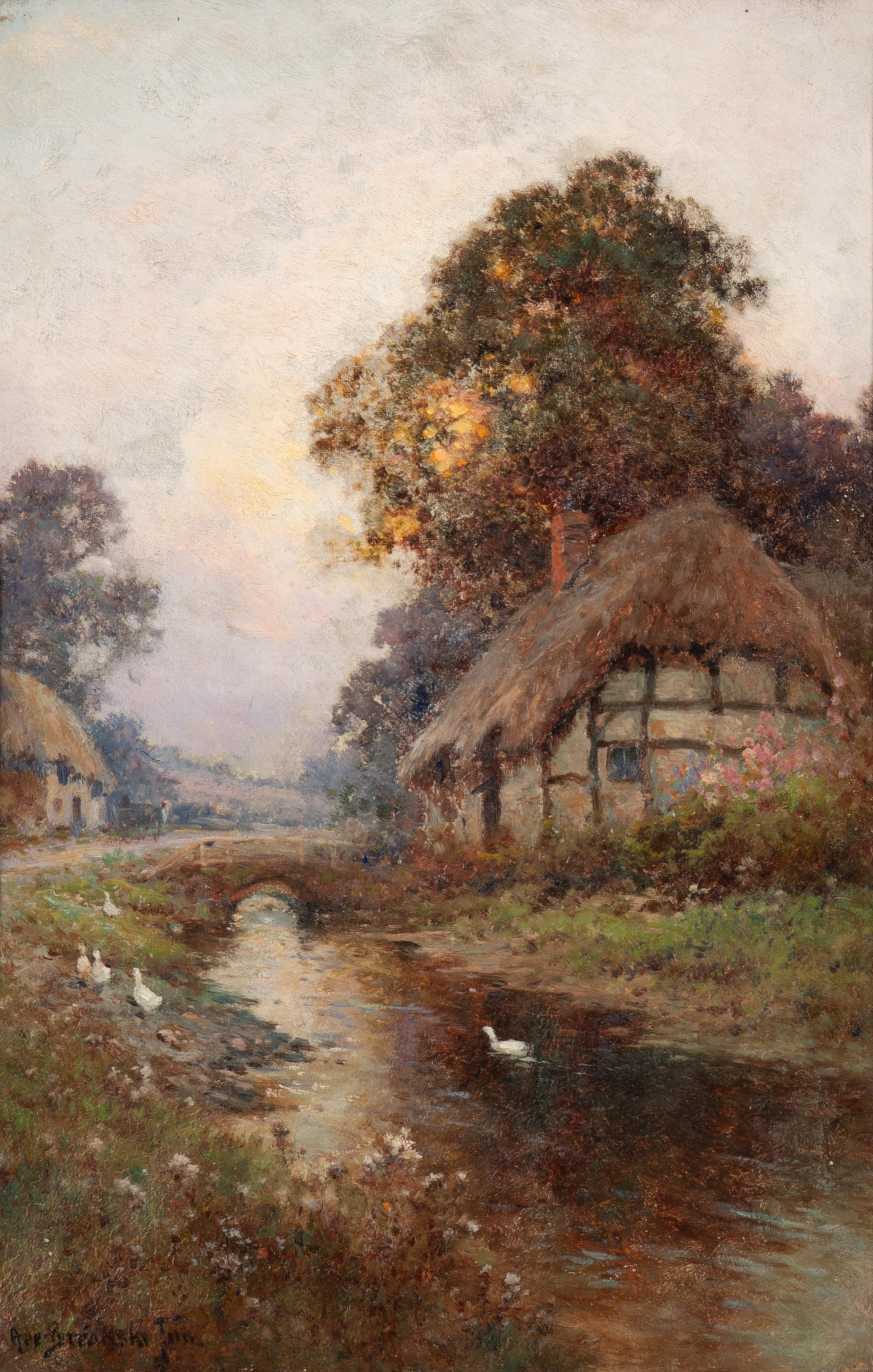 Alfred Fontville De Breanski Jr. (British, 1877-1957) — Cottages Overlooking a Stream (Two Works)