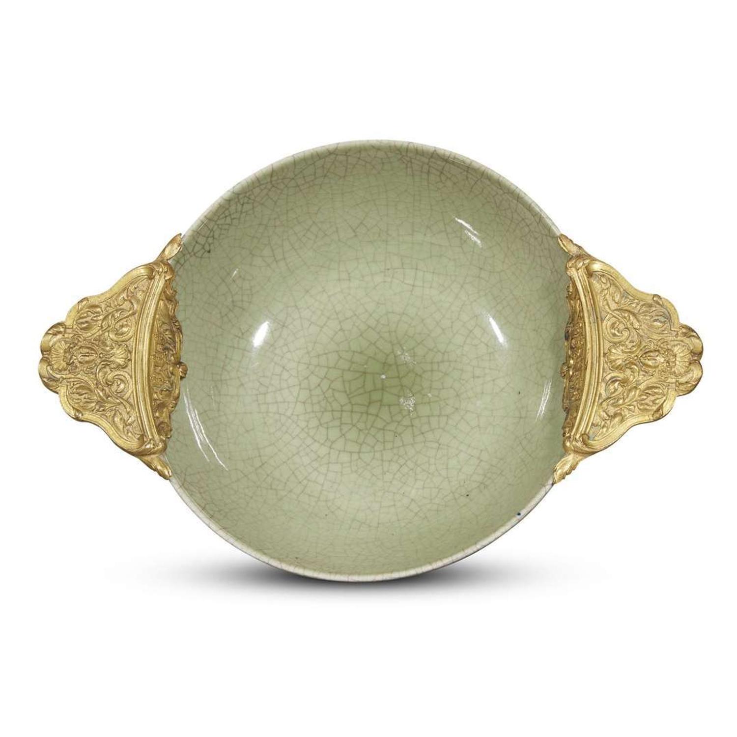 A Régence style gilt-bronze mounted Chinese celadon-glazed porcelain bowl 19th century