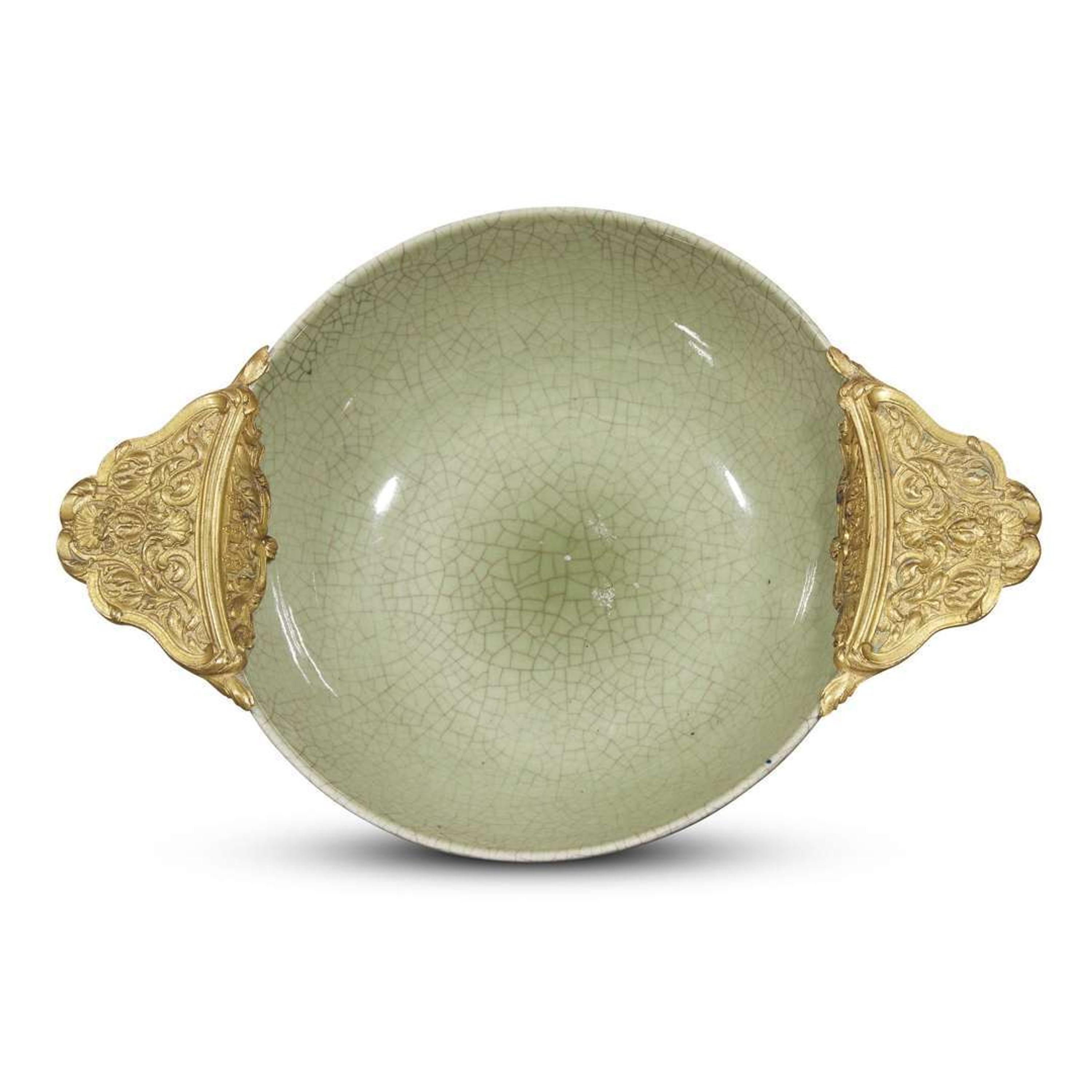A Régence style gilt-bronze mounted Chinese celadon-glazed porcelain bowl 19th century