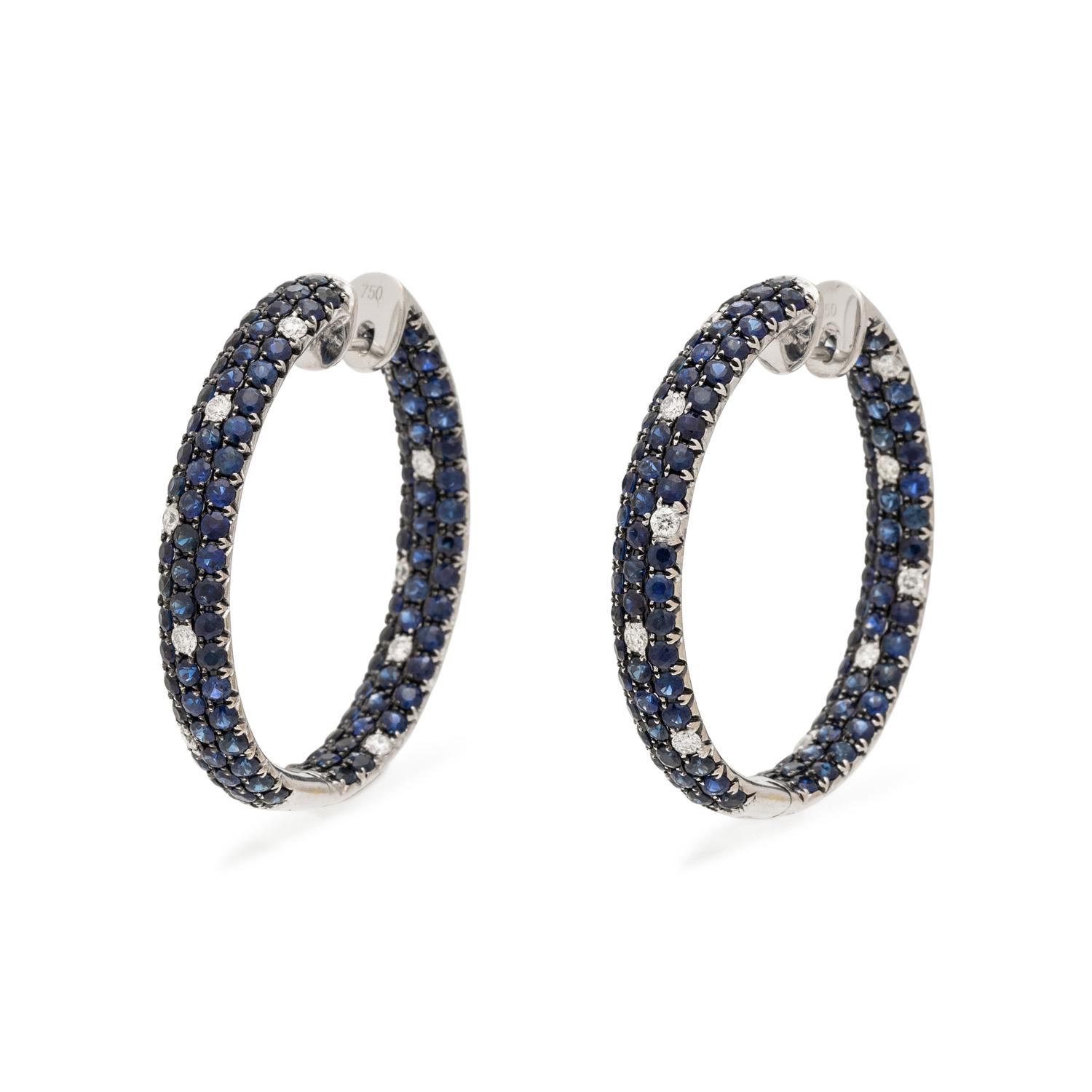 SAPPHIRE AND DIAMOND HOOP EARRINGS