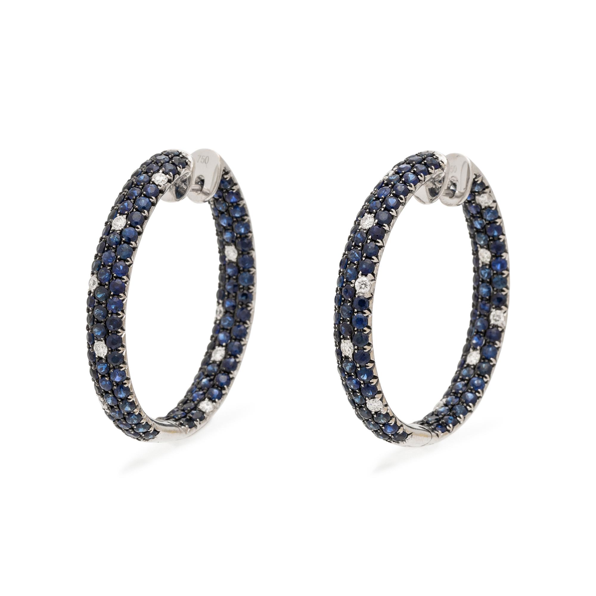 SAPPHIRE AND DIAMOND HOOP EARRINGS