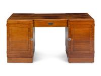 An Art Deco Style Figured Walnut Pedestal Desk