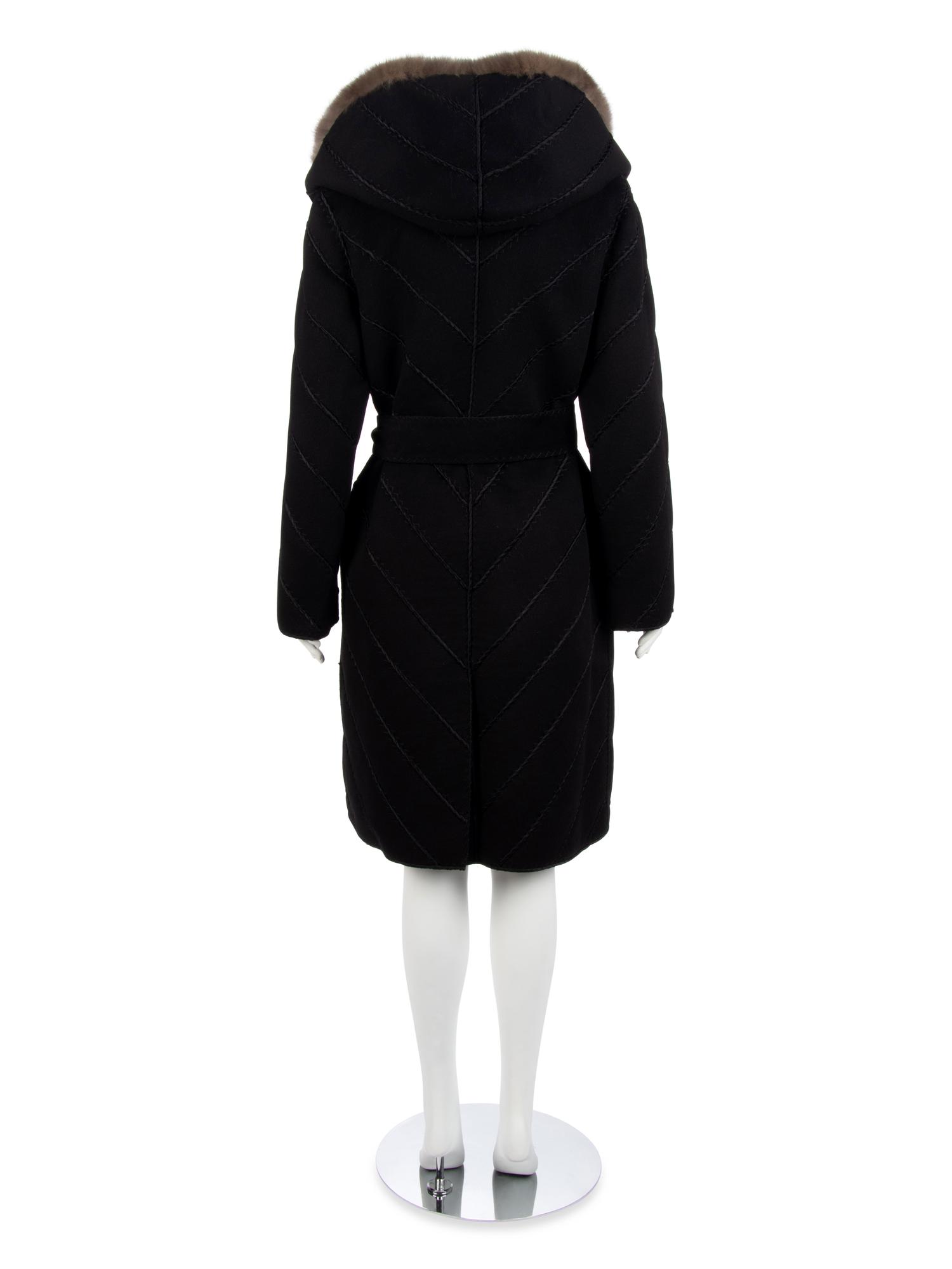 J. Mendel Black Cashmere Coat with Barguzin Sable Trim, 2000-10s,