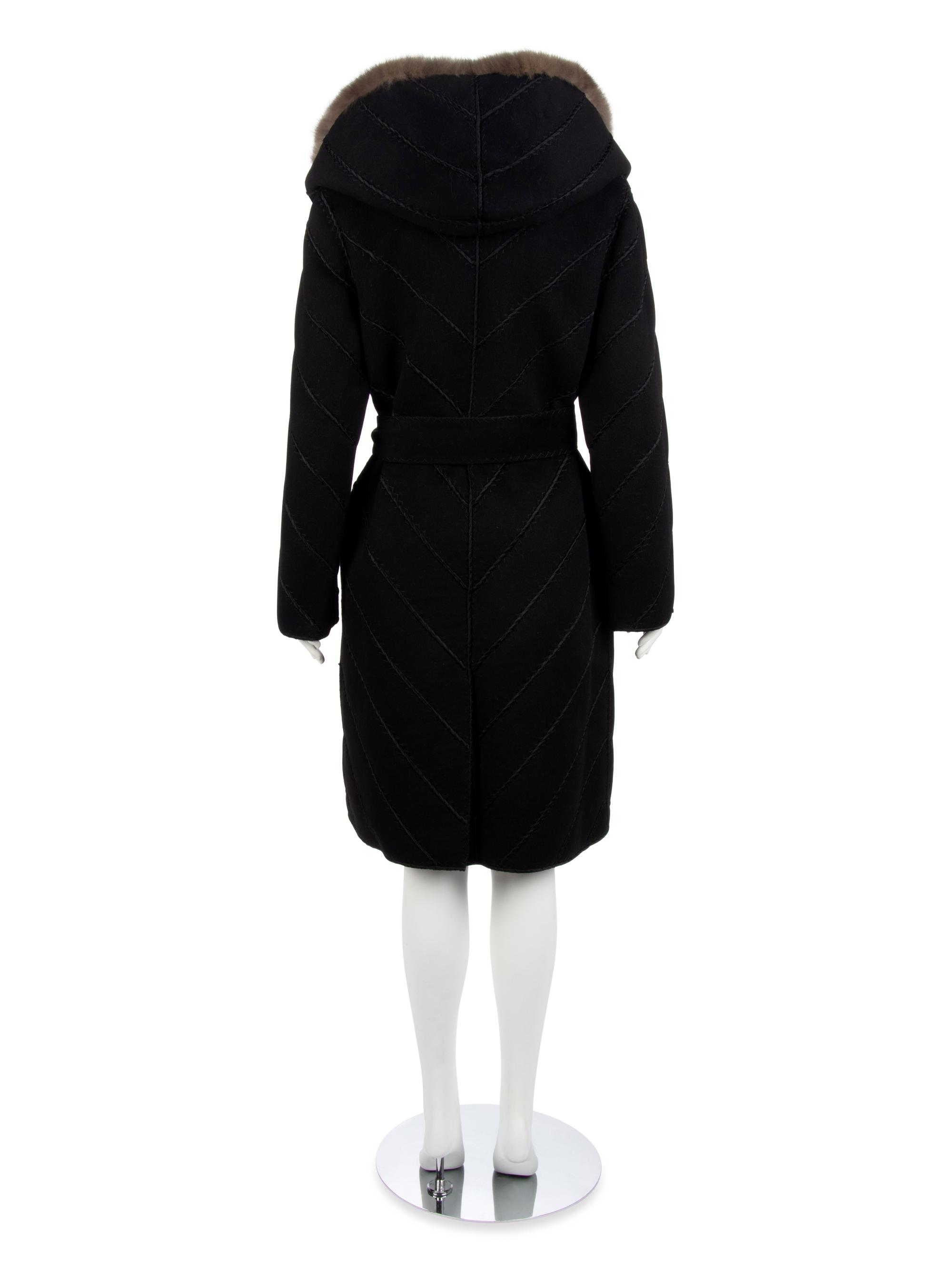 J. Mendel Black Cashmere Coat with Barguzin Sable Trim, 2000-10s,
