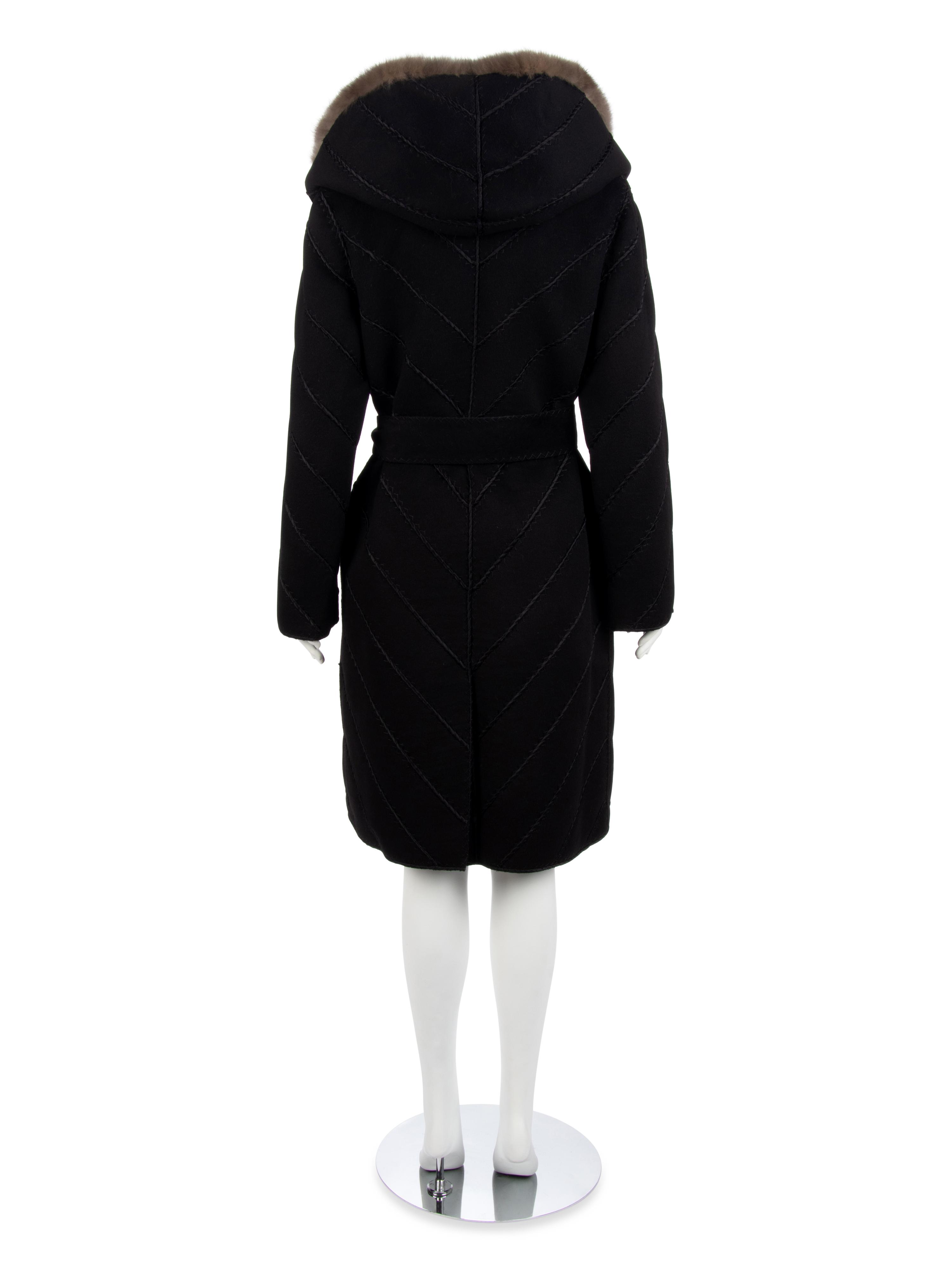 J. Mendel Black Cashmere Coat with Barguzin Sable Trim, 2000-10s,