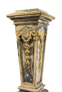A Pair of Continental Gilt Bronze Mounted Marble Pedestals Height 44 1/2 x width 17 1/2 x depth 17 1/2 inches. — 19TH CENTURY