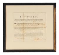 HANCOCK, John (1737-1793). Partly printed document signed ("John Hancock"), as President of the Continental Congress. July 5th? 1775. Counter-signed by Charles Thomson as Secretary of the Continental Congress.