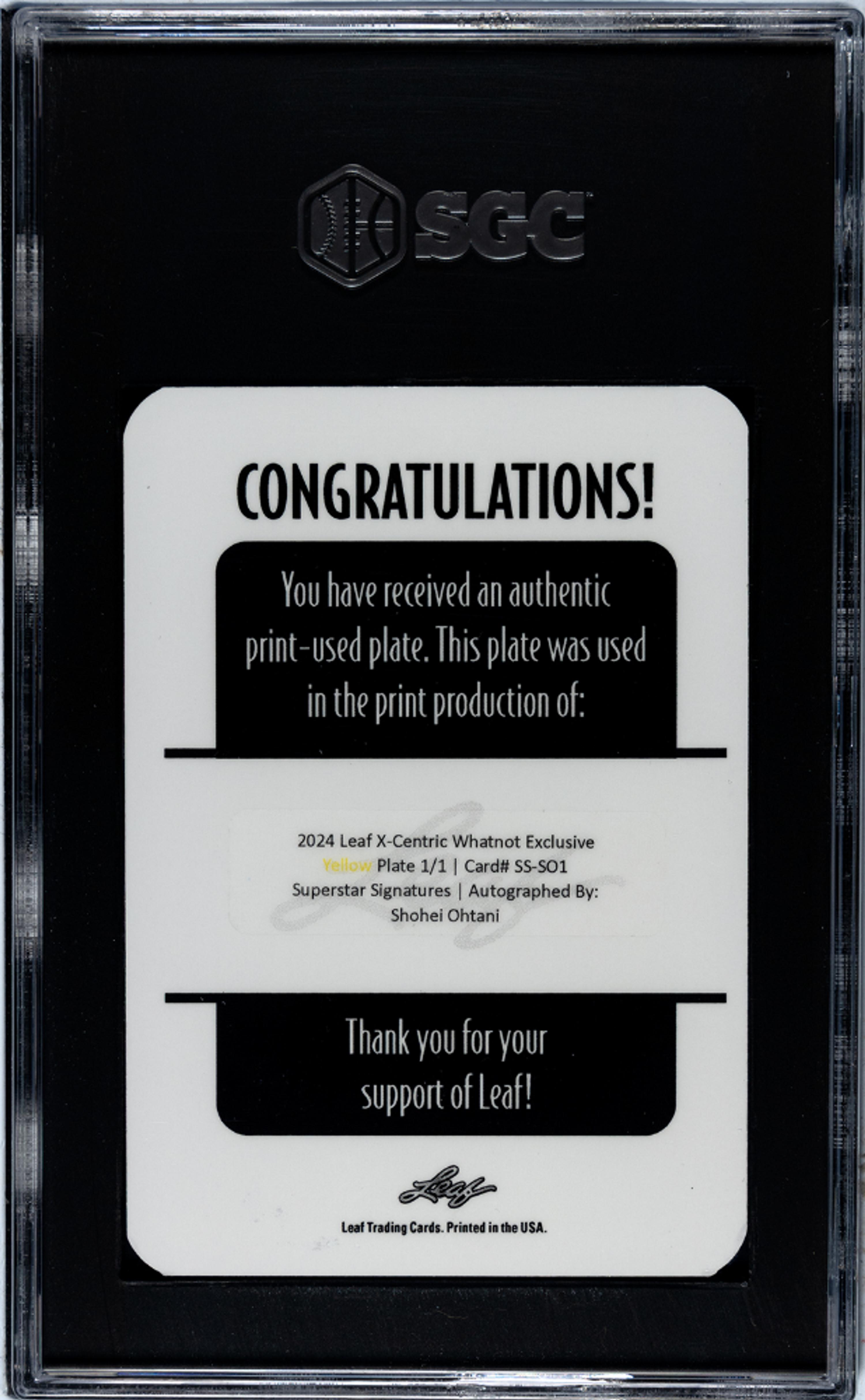 A 2024 Leaf X-Centric Shohei Ohtani Superstar Signatures Signed Yellow Printing Plate 1/1 (SGC 10 AUTO)