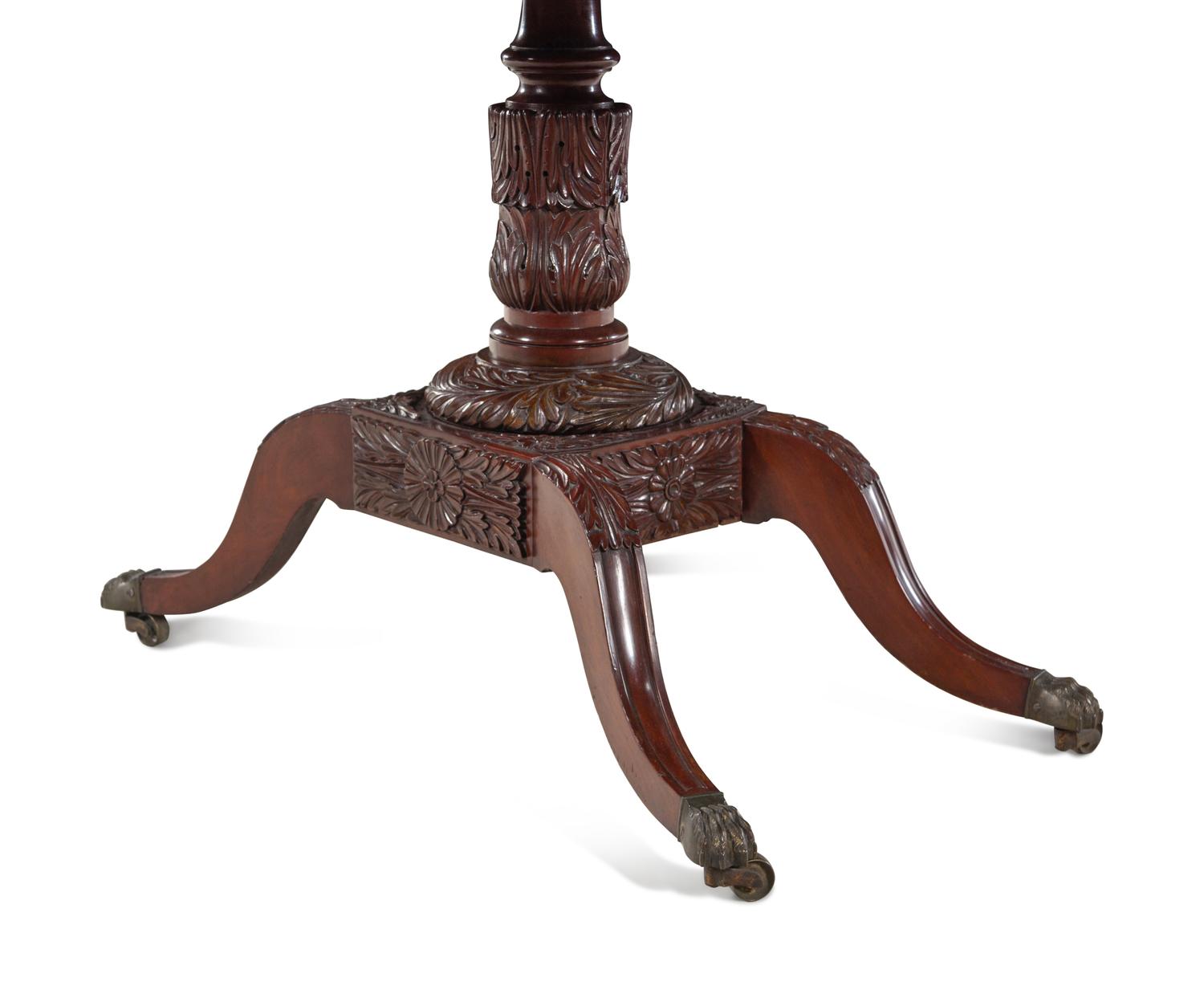 A Classical Carved and Figured Mahogany Octagonal Top Card Table
